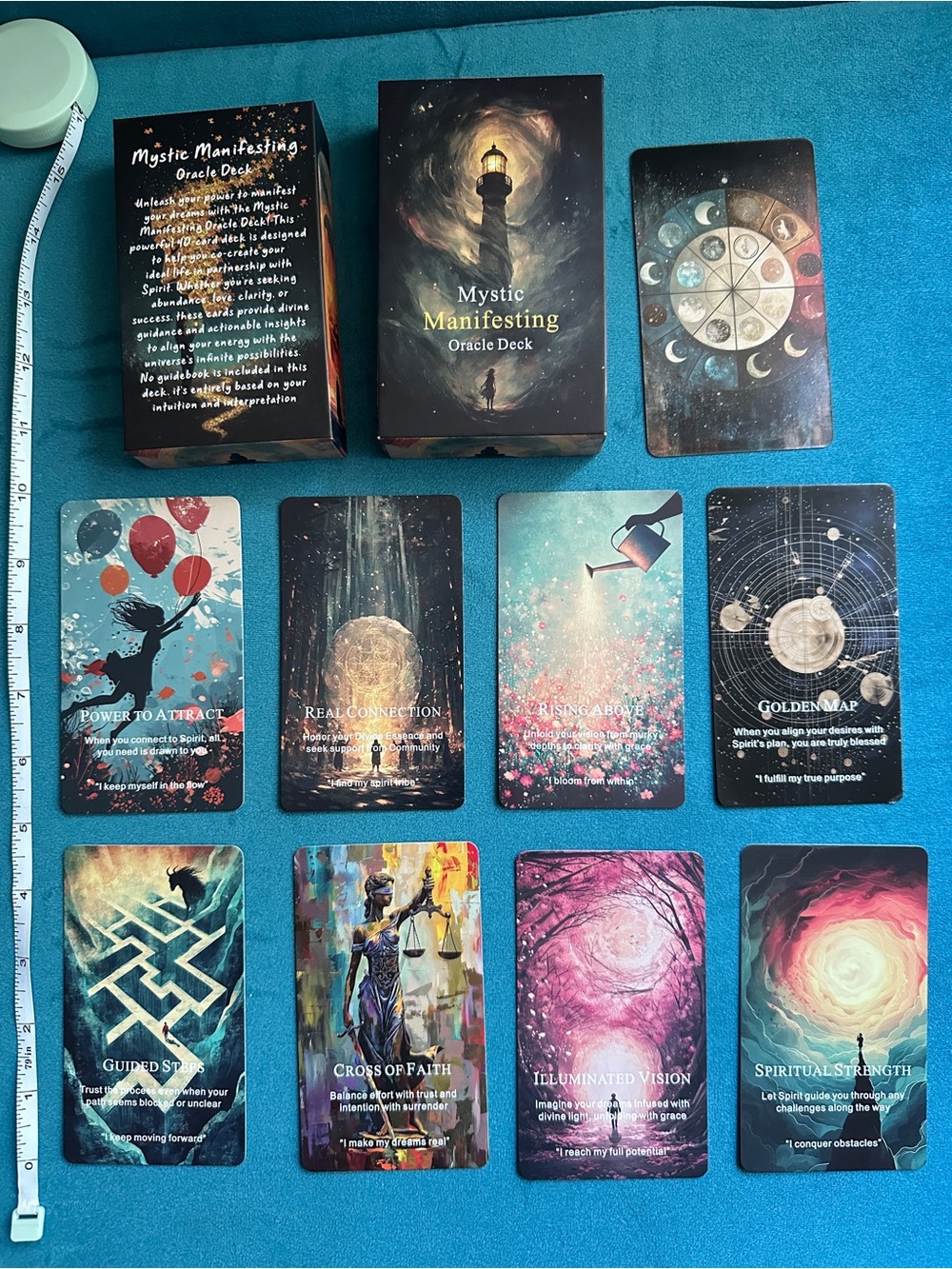 Mystic Manifesting Oracle Deck - Illustrated Spiritual Cards (Blue/Pink Accents)